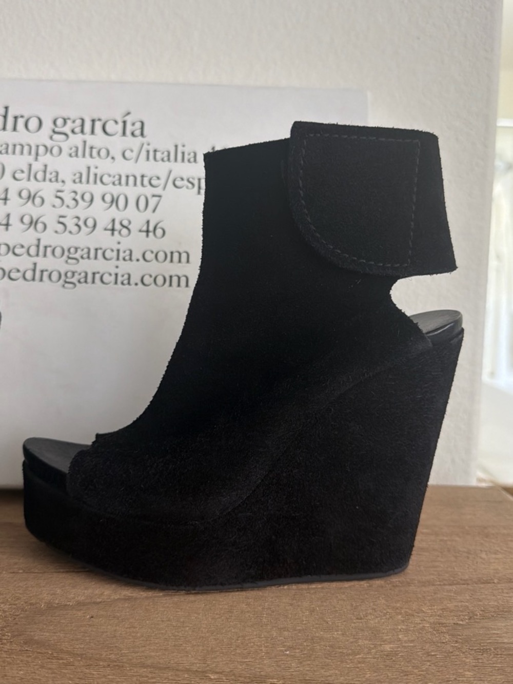 Pedro Garcia Black Suede Platform Wedge Bootie